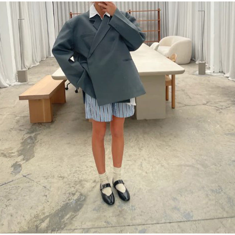 Lapel Side Slit Suit Jacket Women&