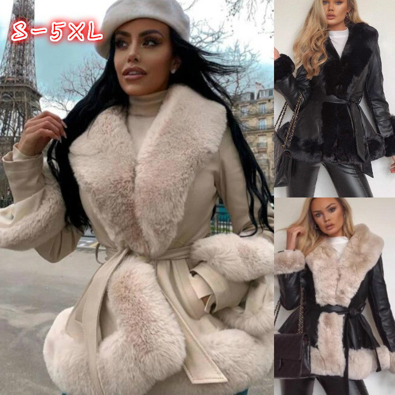 Collar Tie Waist Windbreaker Stitching Slim Long-sleeved Jacket Limorista