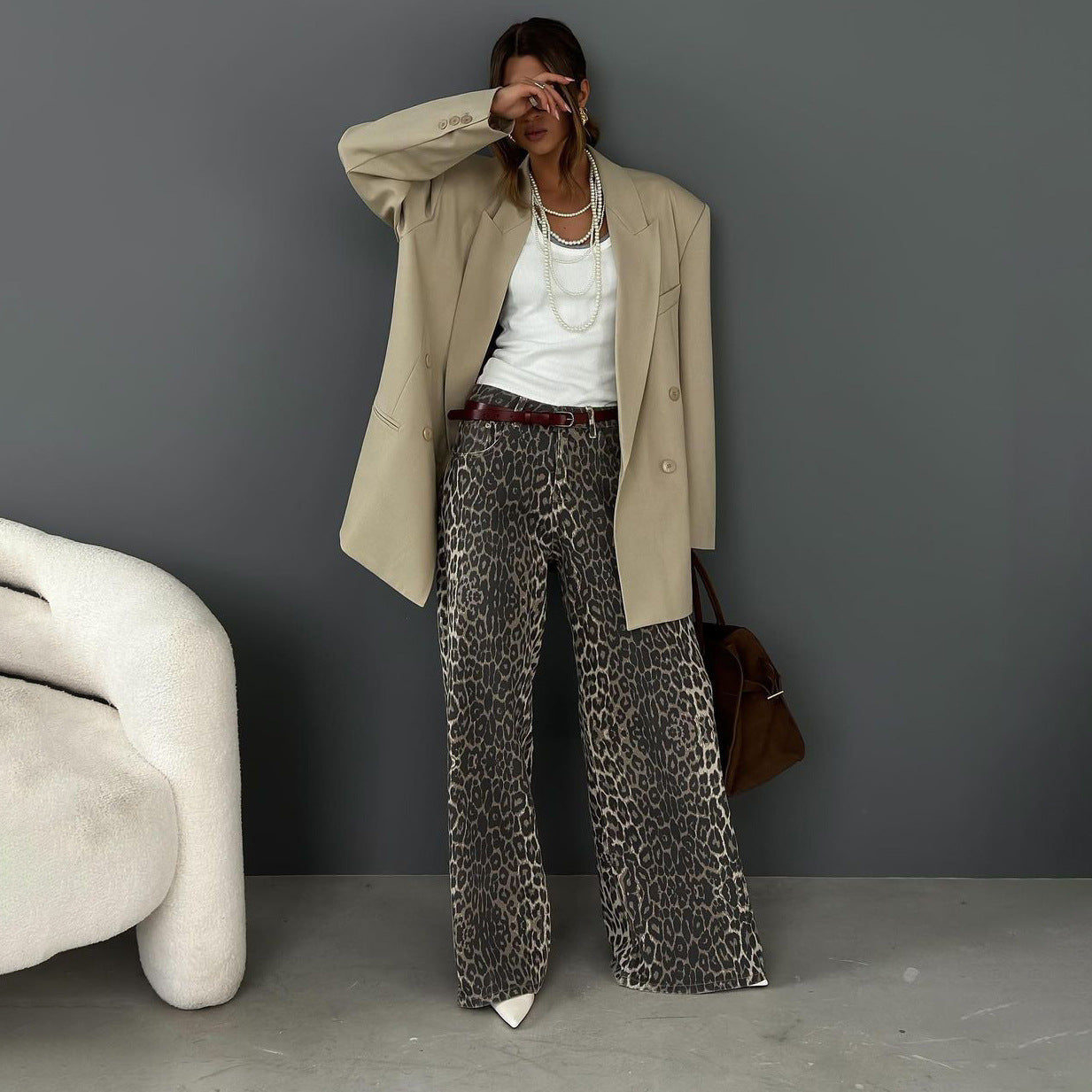Elegant Loose Slim High Street Leopard Jeans Limorista