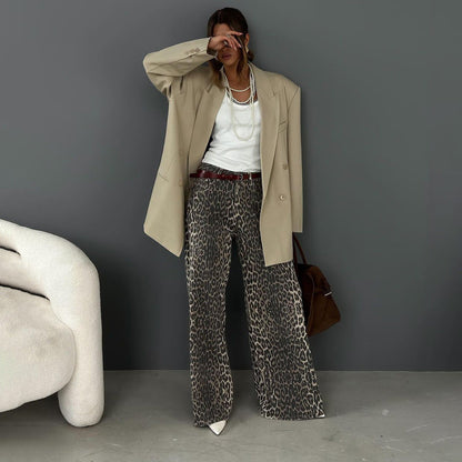 Elegant Loose Slim High Street Leopard Jeans Limorista