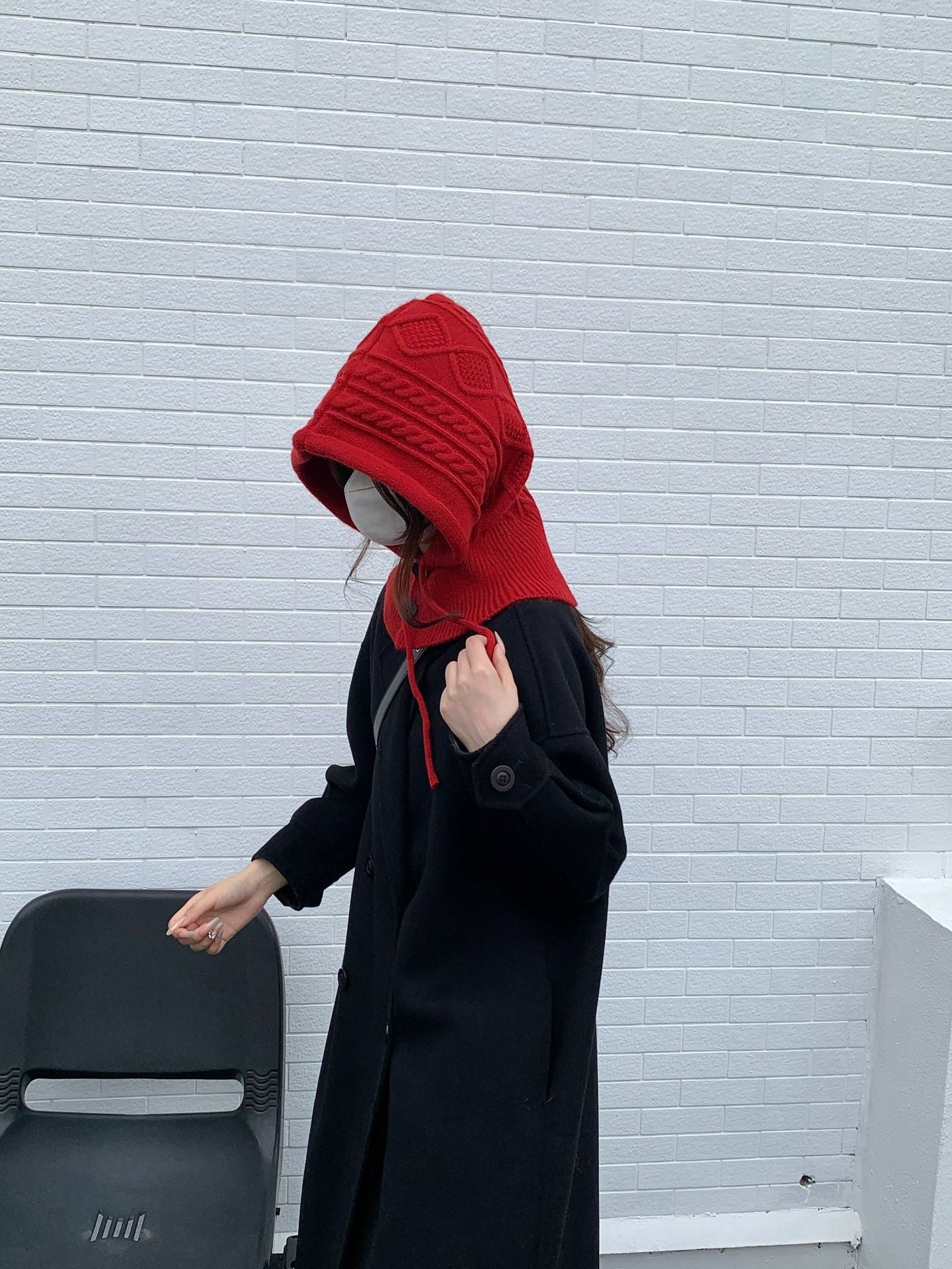 Knitted Thick Drawstring Hat Solid Color Limorista