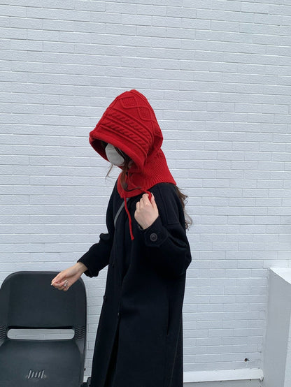 Knitted Thick Drawstring Hat Solid Color Limorista
