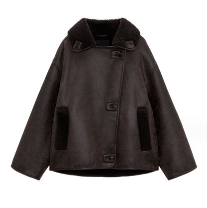 Faux Leather Double-sided Jacket European And American Locomotive Long Breasted Coat Limorista