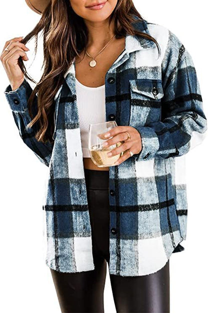 Flannel Jacket Casual Check Button Down Limorista