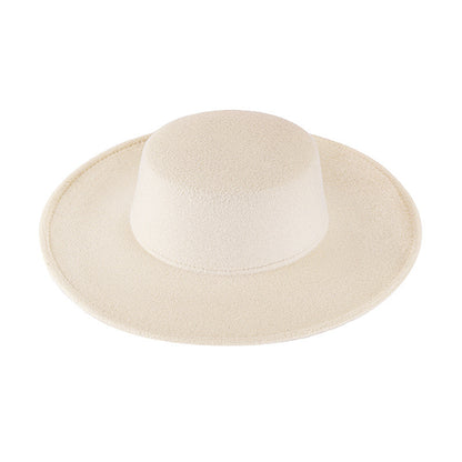 Flat Top Woolen Hat Big Brim Fedora Hat Hepburn Style Limorista