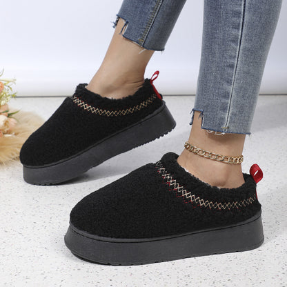 New Ethnic Style Sewing-edge Plush Slippers Winter Indoor Floor Thick-soled Slipper Fashion Outdoor Warm Garden Shoes Limorista