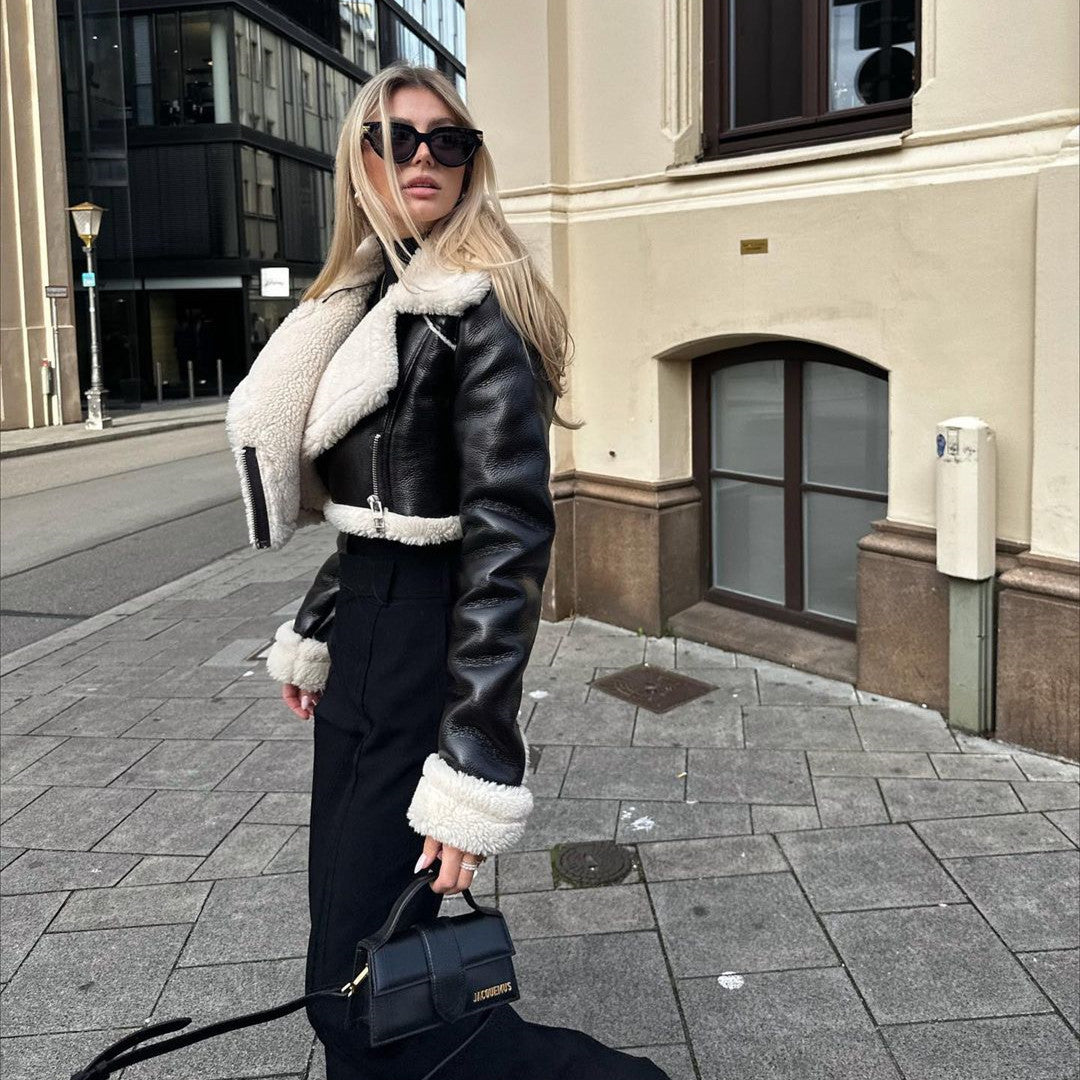 European And American Style Double-sided Loose Short Zipper Fur Integrated Jacket Limorista