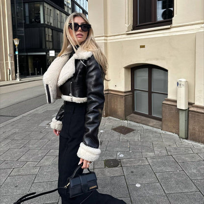 European And American Style Double-sided Loose Short Zipper Fur Integrated Jacket Limorista