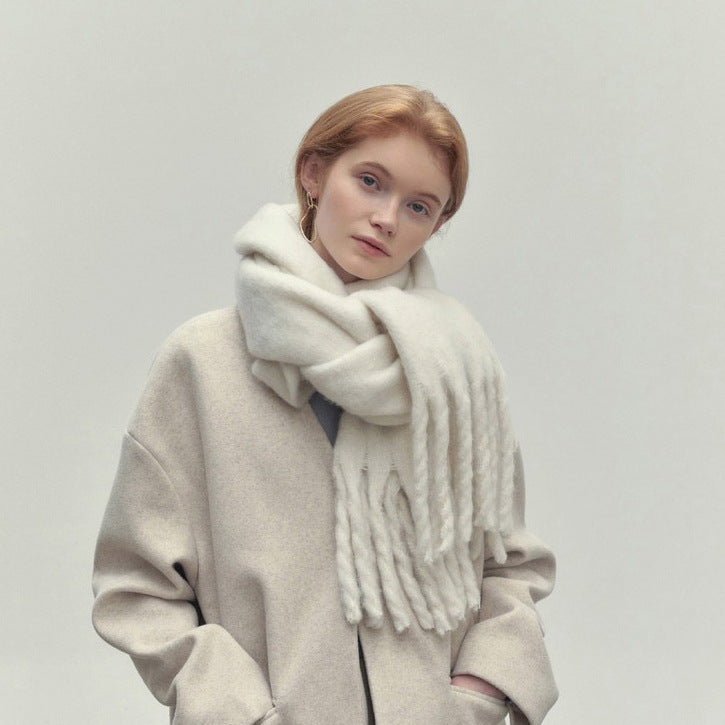 Winter Solid Color Scarf With Tassel Ins Style Fashion Versatile Warm Soft Long Scarf Women&