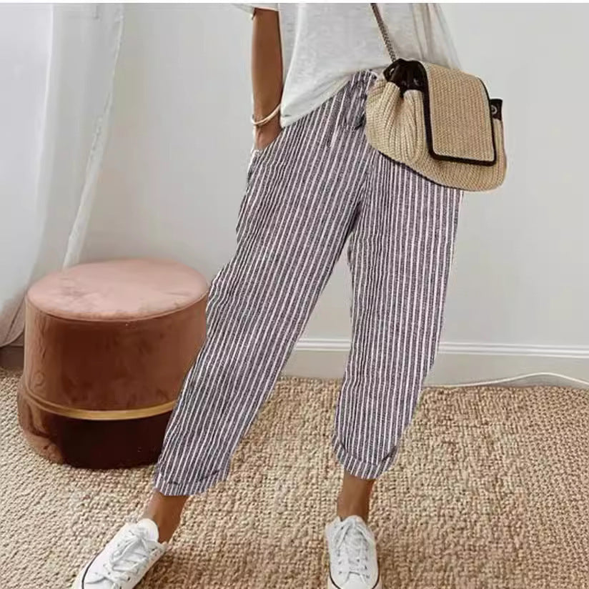 Summer Stripes Casual Pants Loose Elastic Waist Women Limorista