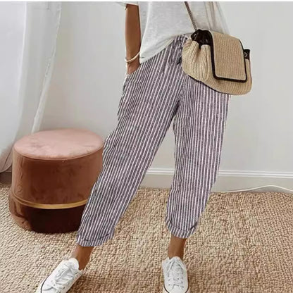 Summer Stripes Casual Pants Loose Elastic Waist Women Limorista