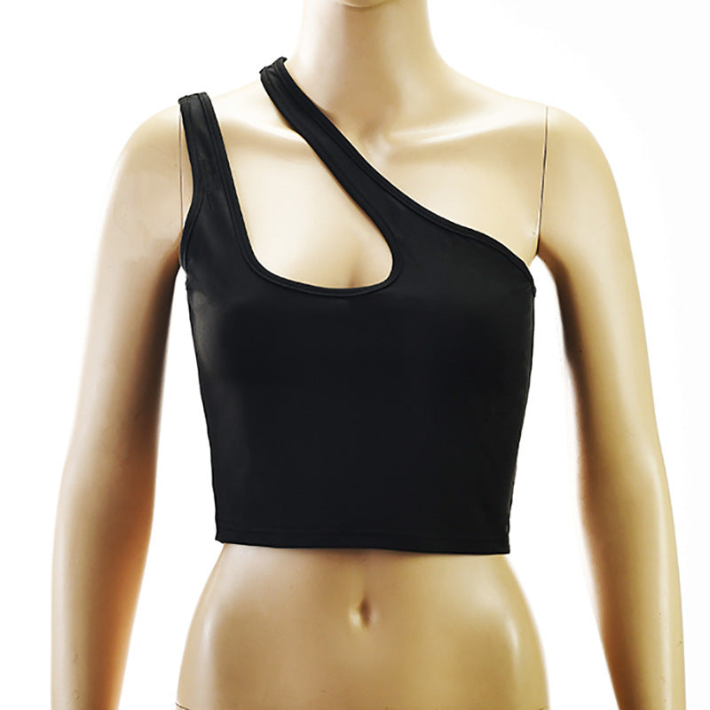 European And American Slim-fit Oblique Shoulder Black Camisole Limorista
