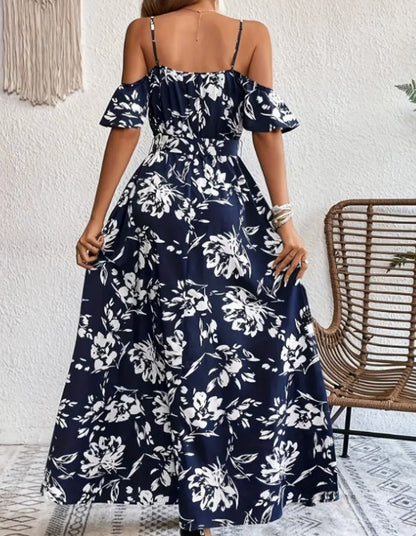 Flower Print Split Suspender Dress With Lace-up Design Summer Fashion Long Dresses Beach Clothing For Women Limorista