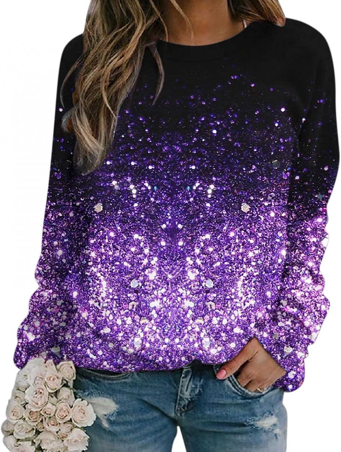 Snowflake Print Pullover Plus Size Women&