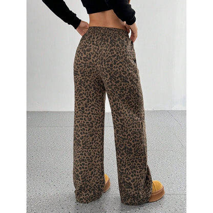 Leopard Print Floral Print Casual Jumpsuit Wide Leg Loose Limorista