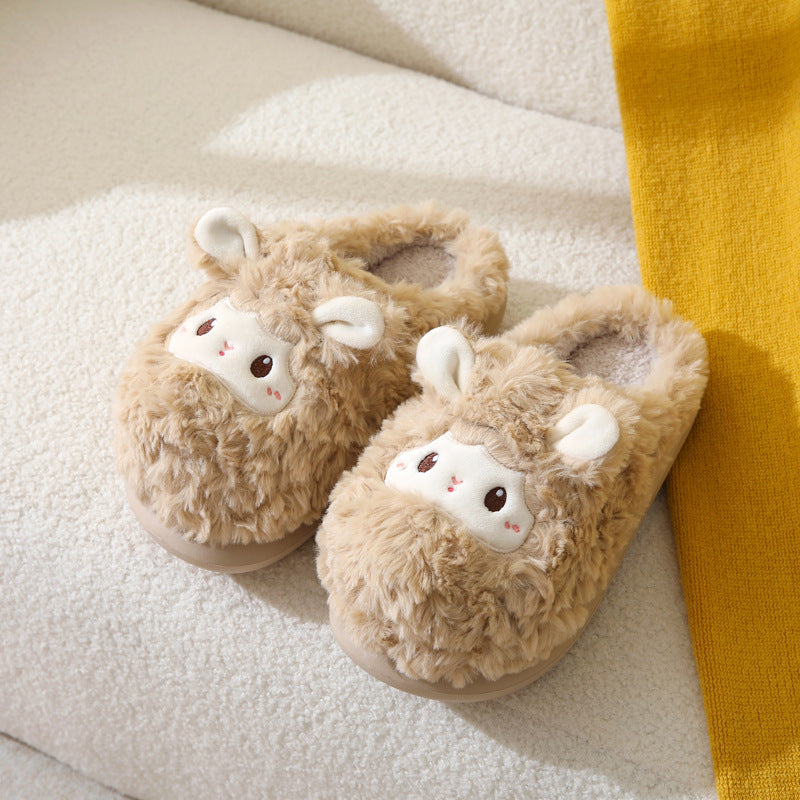 Cute Little Sheep Female Winter Interior Home Baotou Warm Non-slip Thick Bottom Plush Cotton Slippers Limorista