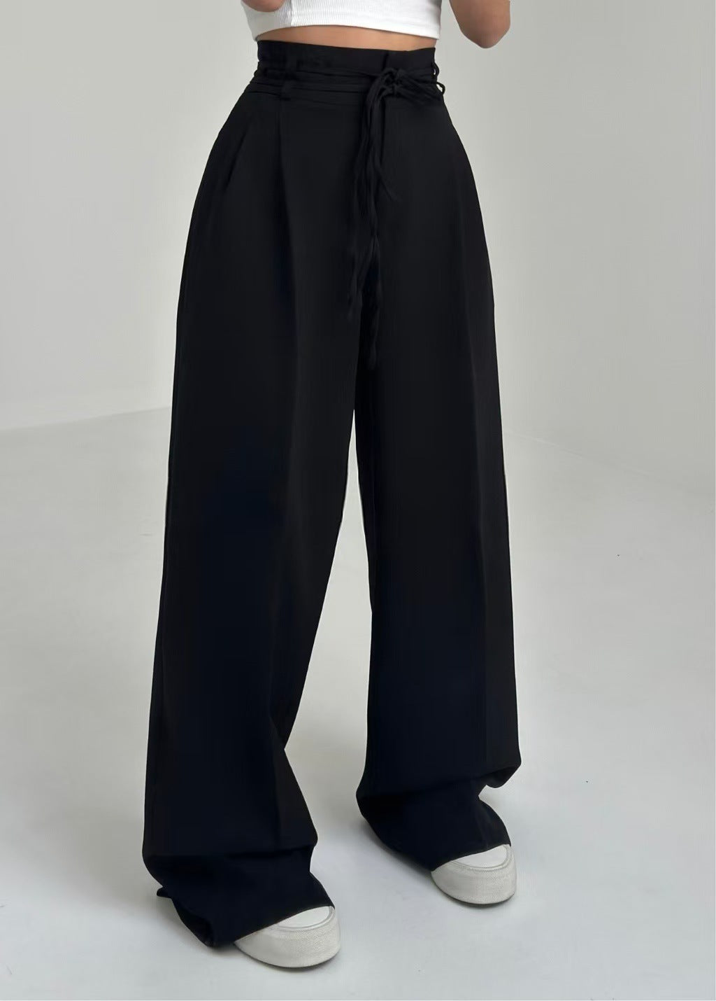 High Waist Lace Up Slim Fit Straight-leg Pants Limorista