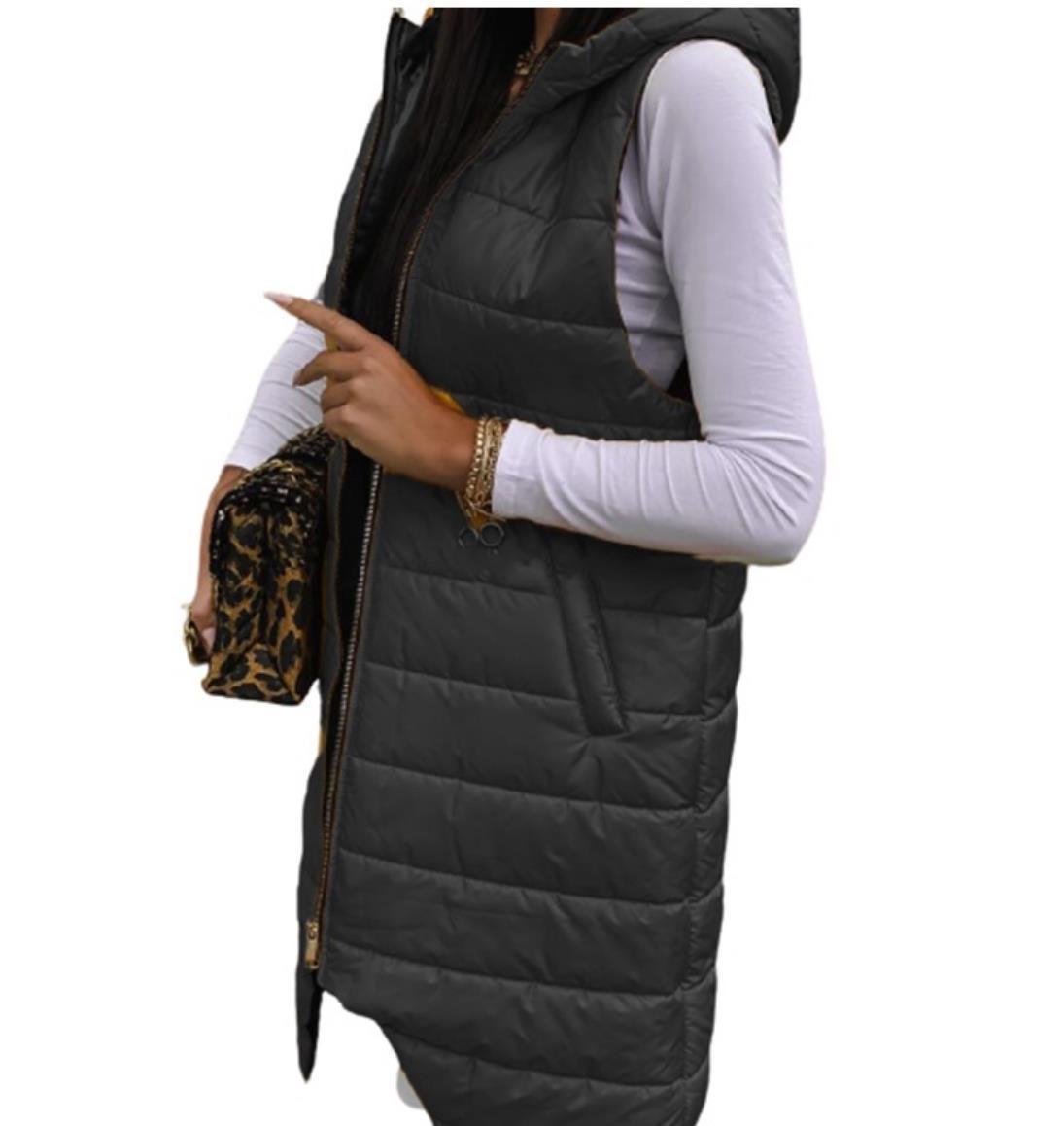 Cardigan Hooded Vest Single-breasted Sleeveless Pocket Mid-length Jacket Limorista