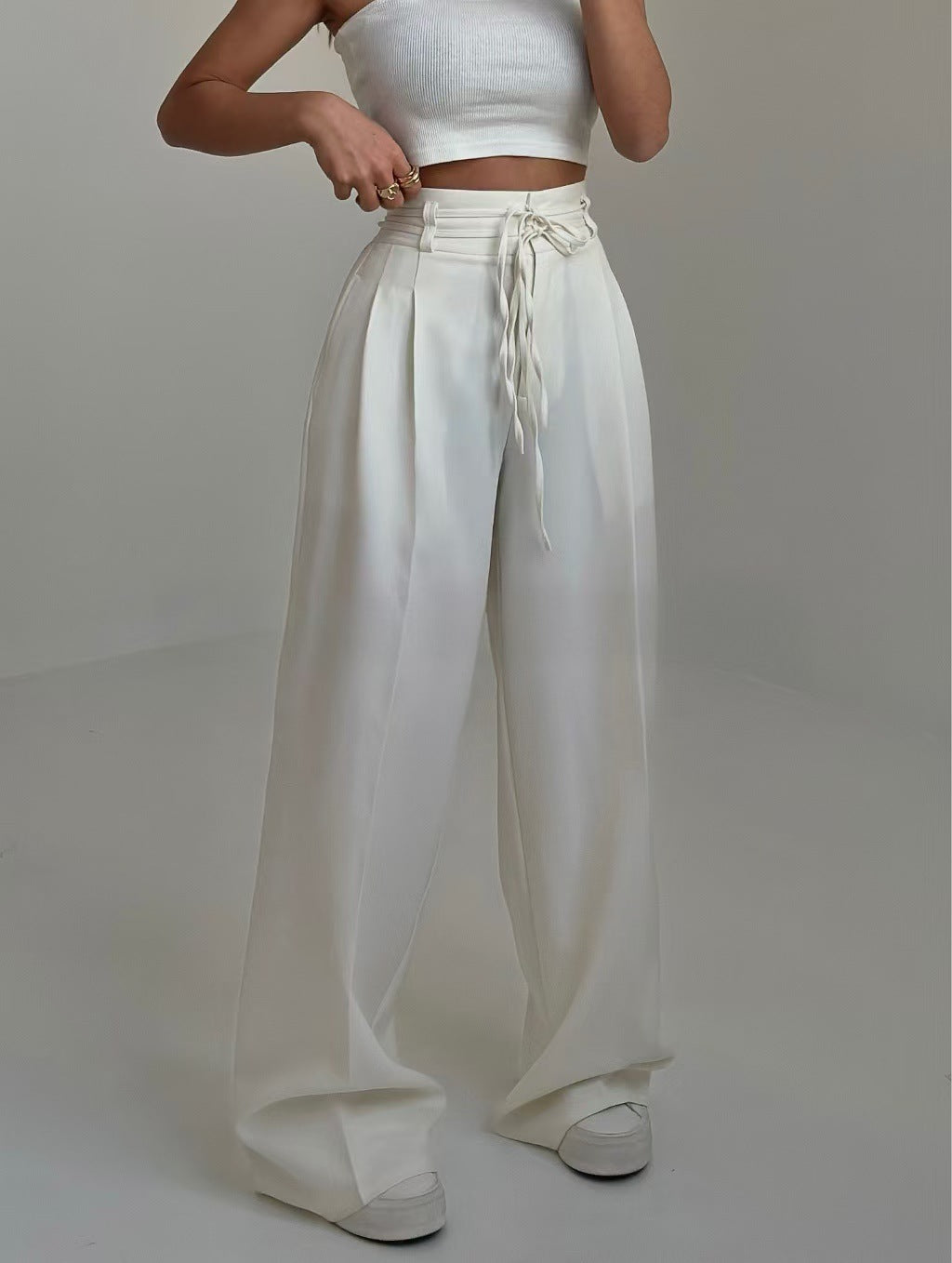 High Waist Lace Up Slim Fit Straight-leg Pants Limorista