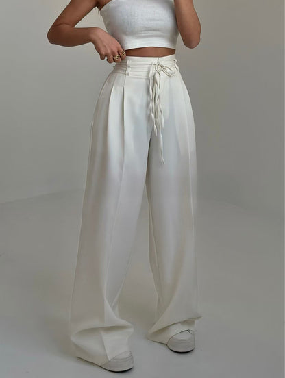 High Waist Lace Up Slim Fit Straight-leg Pants Limorista