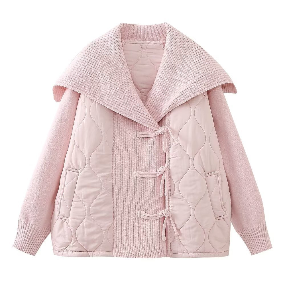 European And American Fashion Casual Loose Sailor Collar Patchwork Knitting Coat Limorista