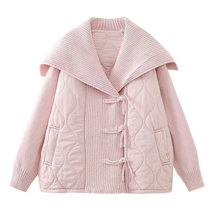 European And American Fashion Casual Loose Sailor Collar Patchwork Knitting Coat Limorista
