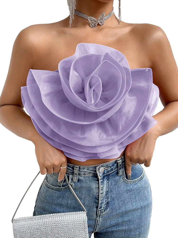 Three-dimensional Organza Flower Small Sling Chest-wrapped Vest Limorista