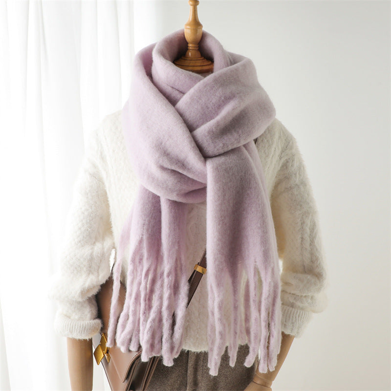 Mohair Pure Color All-matching Winter Warm Lengthened Fringe Bib Towel Limorista