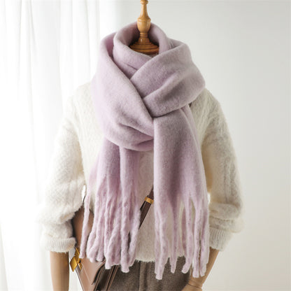Mohair Pure Color All-matching Winter Warm Lengthened Fringe Bib Towel Limorista
