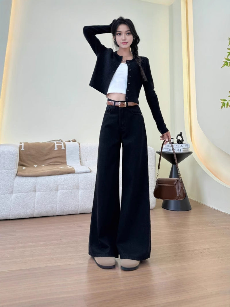 Retro Wide-leg Jeans For Women High Waist Loose Fashionable All-match Slim Pants Limorista