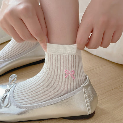Bow Embroidered Short Thin Socks Limorista