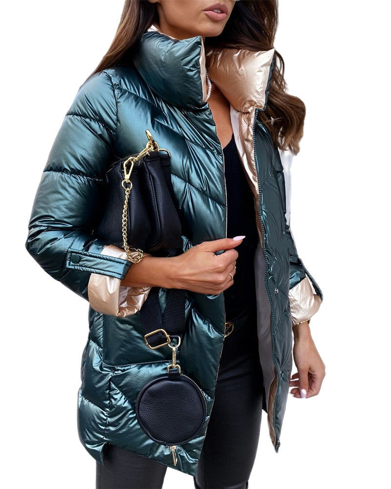 New Style Ladies Pure Color Glossy Stretchable Sleeves Zipper Cardigan Cotton Jersey Limorista