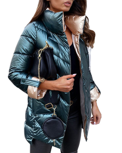 New Style Ladies Pure Color Glossy Stretchable Sleeves Zipper Cardigan Cotton Jersey Limorista