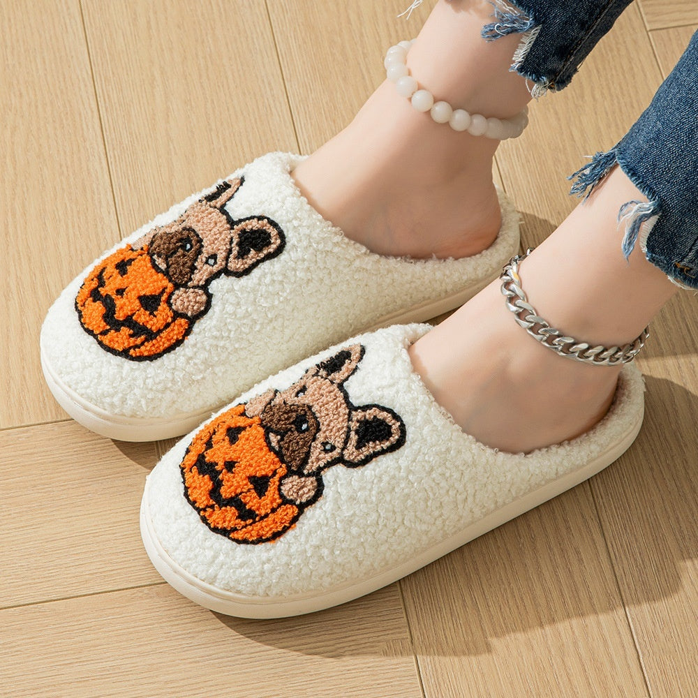 2024 New Halloween Cute Comfy Pumpkin House Slippers Outdoor Indoor For Spooky Season Non-slip Velvet Cotton Slippers Limorista