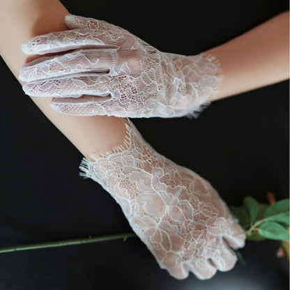 New Super Fairy White Lace Tulle Bride Photo Gloves Limorista