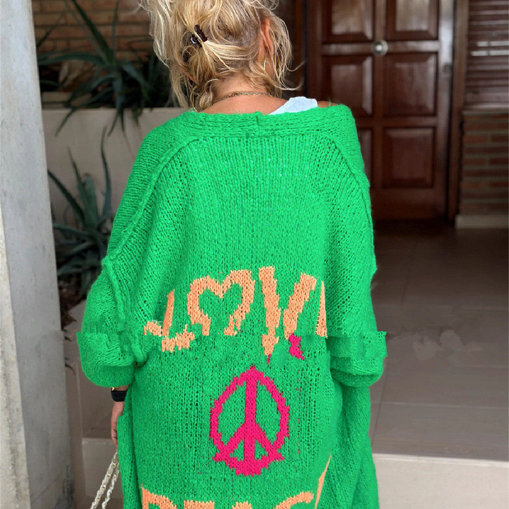 Jacquard Knitted Long Casual Button-free Cardigan Sweater Limorista