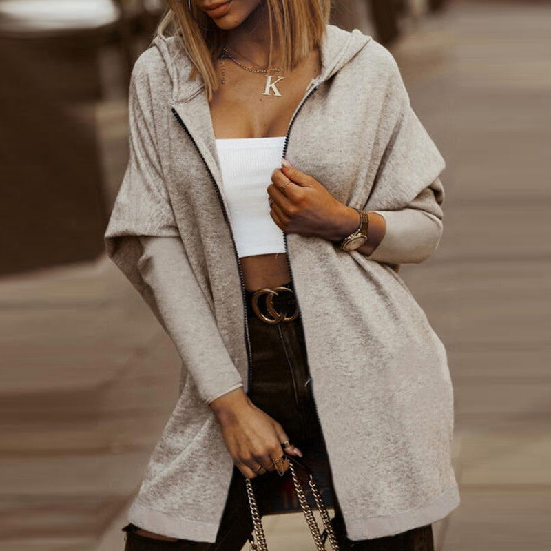 Limorista - Hooded Temperament Printed Loose Zipper Sweater Coat