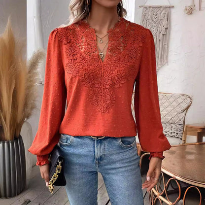 Lace Solid Color Long Sleeve Casual Women&