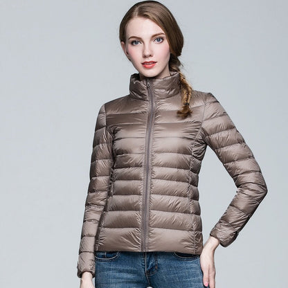 Slim Fit Stand Collar Plus Size White Duck Down Women&
