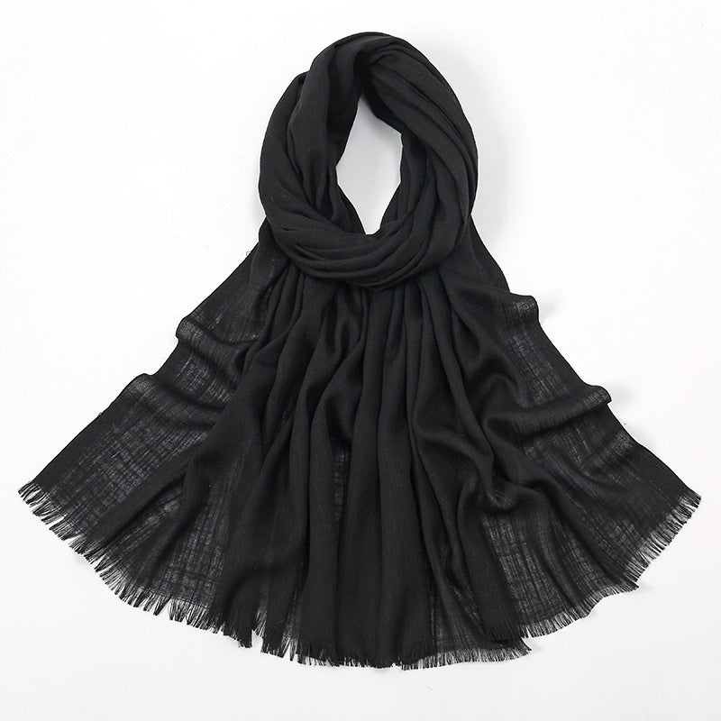 Flat Slub Cotton Solid Color Scarf Breathable Monochrome Limorista