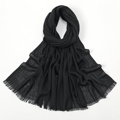 Flat Slub Cotton Solid Color Scarf Breathable Monochrome Limorista