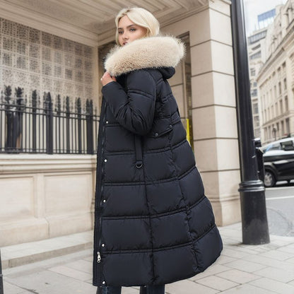 Winter Slim Long Jacket With Fur Hood And Belt Fashion Solid Hooded Coat Warm Clothing For Women Limorista