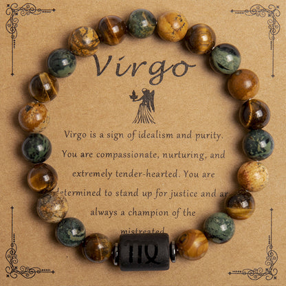 European And American New Natural Picture Tigereye Twelve Constellation Beaded Bracelet Limorista