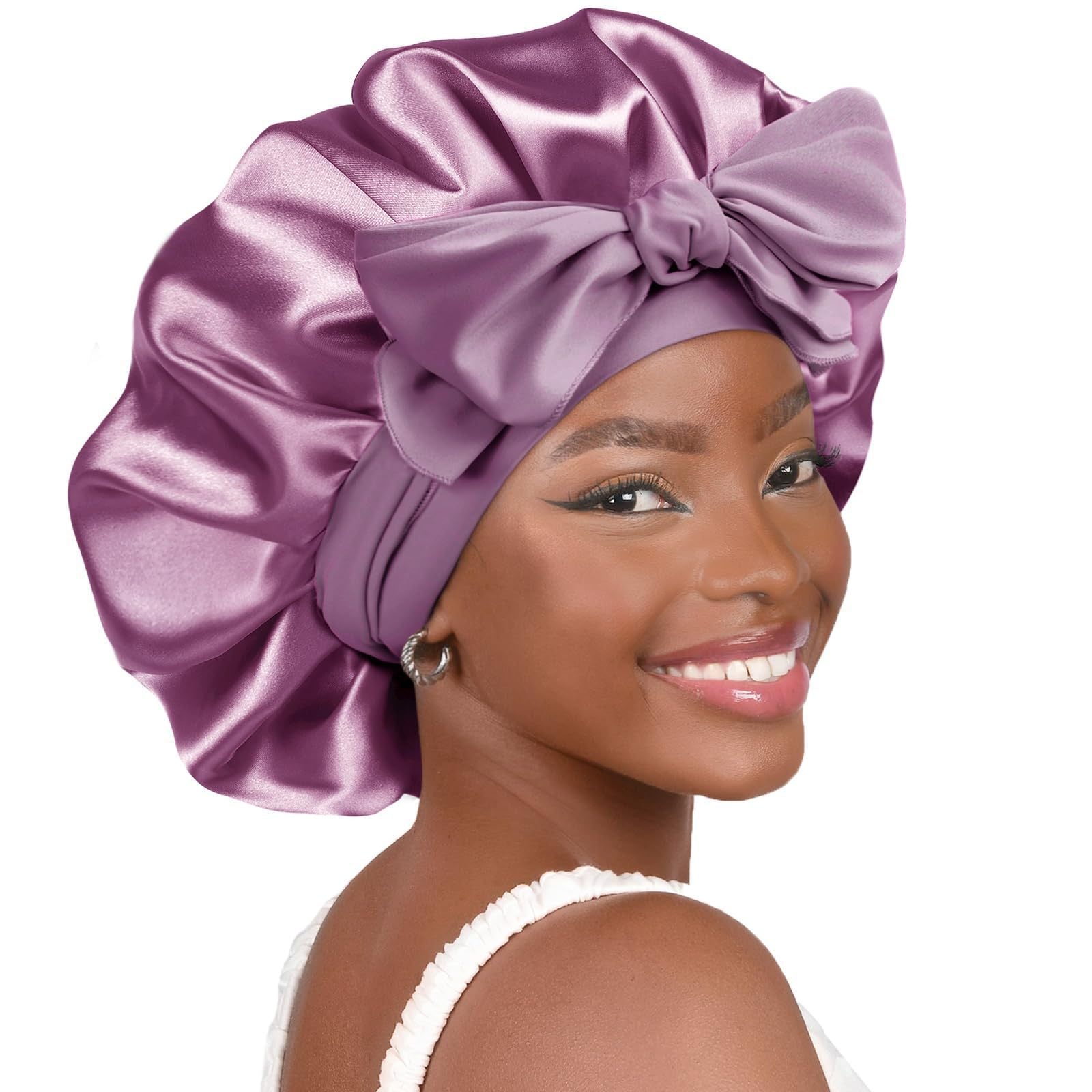 Double-layer Ribbon Round Cap Bow Hair Care Wide-brimmed Hat Limorista