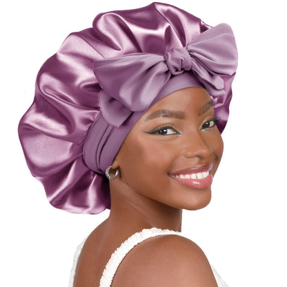 Double-layer Ribbon Round Cap Bow Hair Care Wide-brimmed Hat Limorista