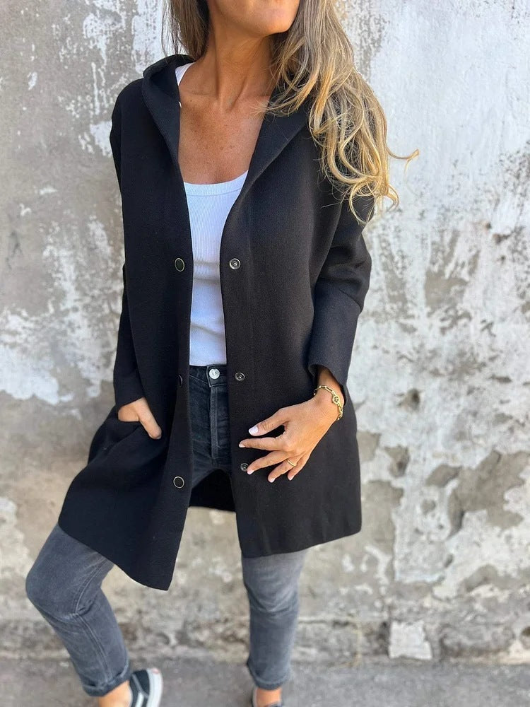 Casual Hooded Single-Breasted Cardigan Fashion Loose Solid Color Jacket Spring And Autumn Women&