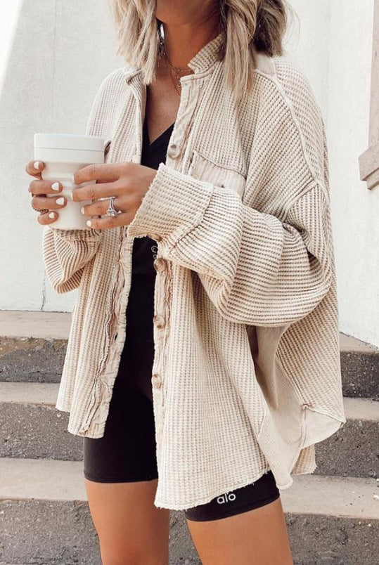 Casual Lapel Pocket Stitching Irregular Shirt Jacket Limorista