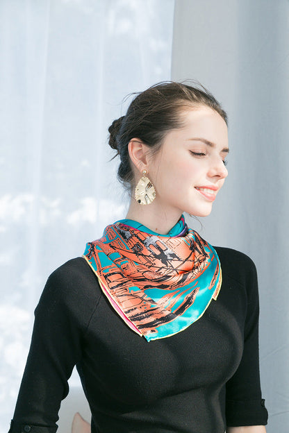 Peacock Blue Silk Large Square Scarf Large Silk Scarf Limorista