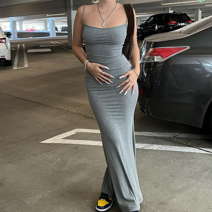 Spaghetti Strap Long Dress Women Sexy Slim Skinny Bodycon Party Club Suspender Casual Street Dresses Limorista