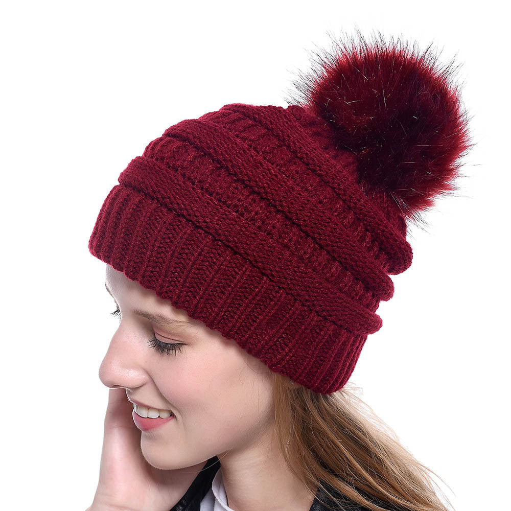 Faux Fur Fox Fur Ball Hat Knitted Casual Fashion Limorista